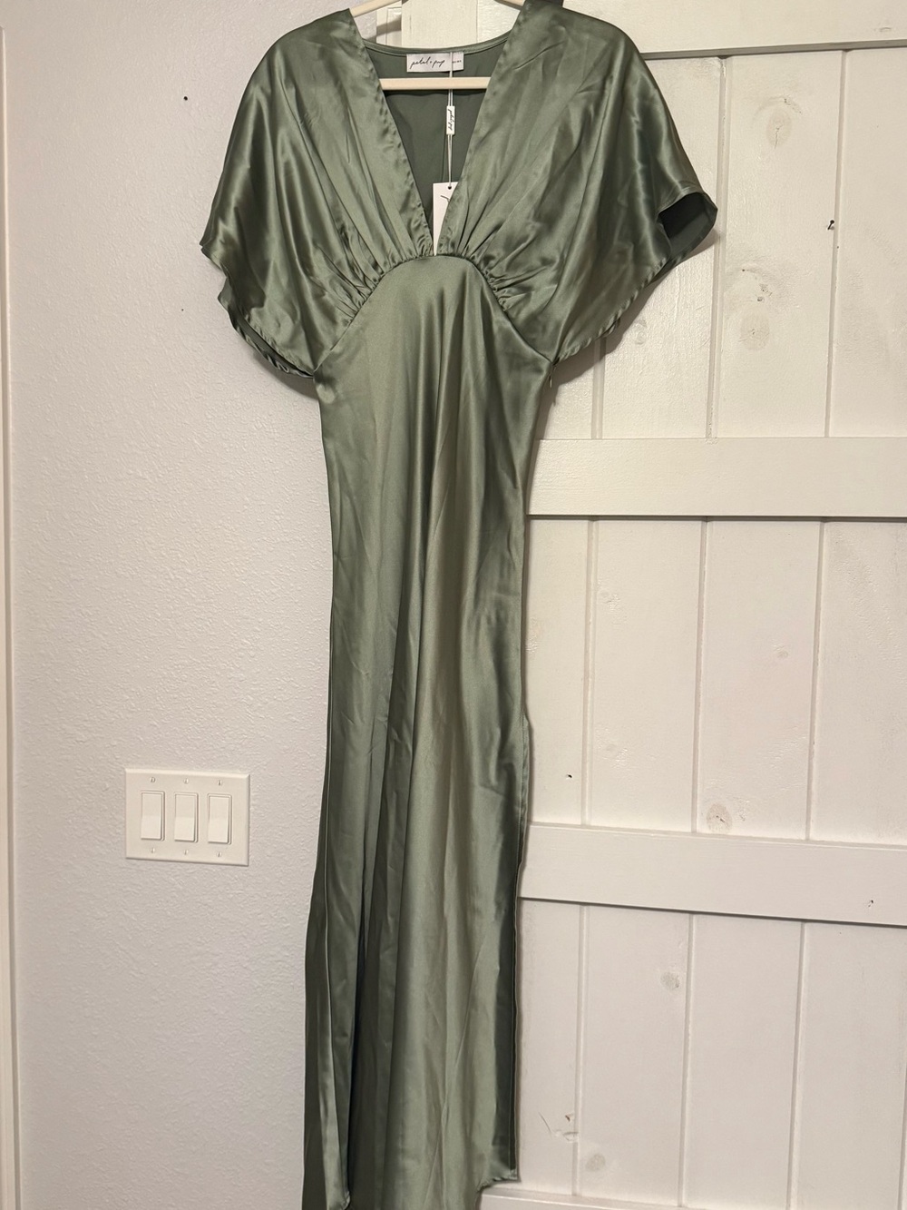 Petal & Pup Sage Green Satin Maxi Dress